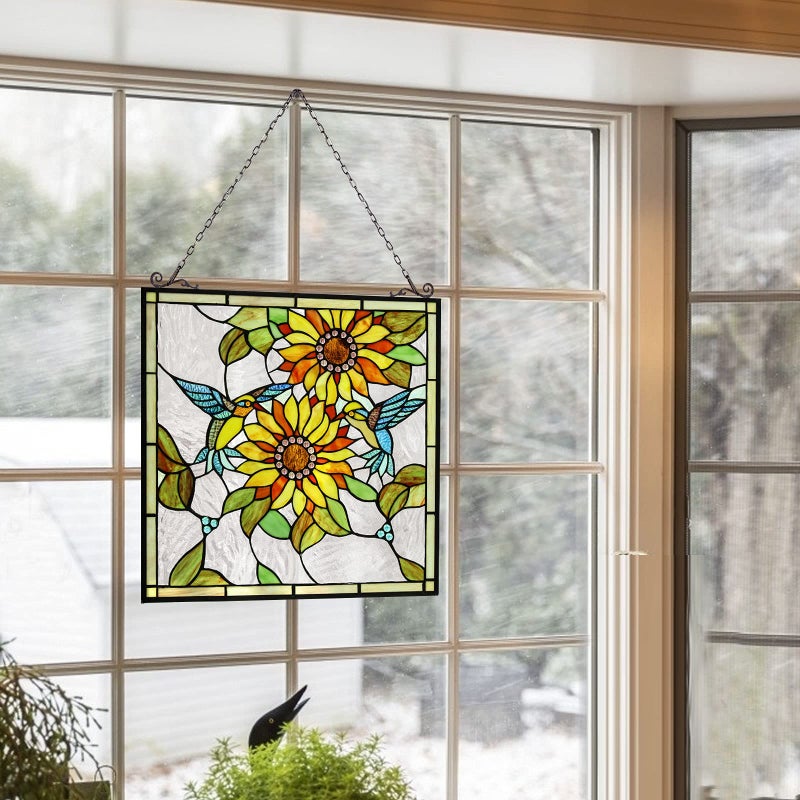 Capulina Sunflower and Birds Large Stained Glass Panels Window Hangings Tiffany Glass Traditional Art Crafts for Home Decor Gifts - Image 5